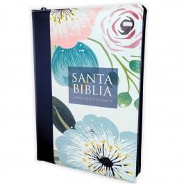 Biblia grande. Letra súper gigante. 2 tonos. Azul floral. Cremallera. Índice - RVR60