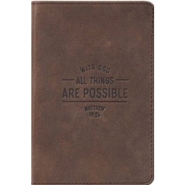 Diario With God all things are possible (Mateo 19:26). Piel genuína. Marrón (inglés)