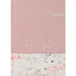 Diario Done in love (1 Corintios 16:14). 2 tonos. Rosa floral (inglés)