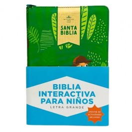 Biblia interactiva para niños. Manual. Letra grande. 2 tonos. Verde. Cremallera. Índice - RVR60
