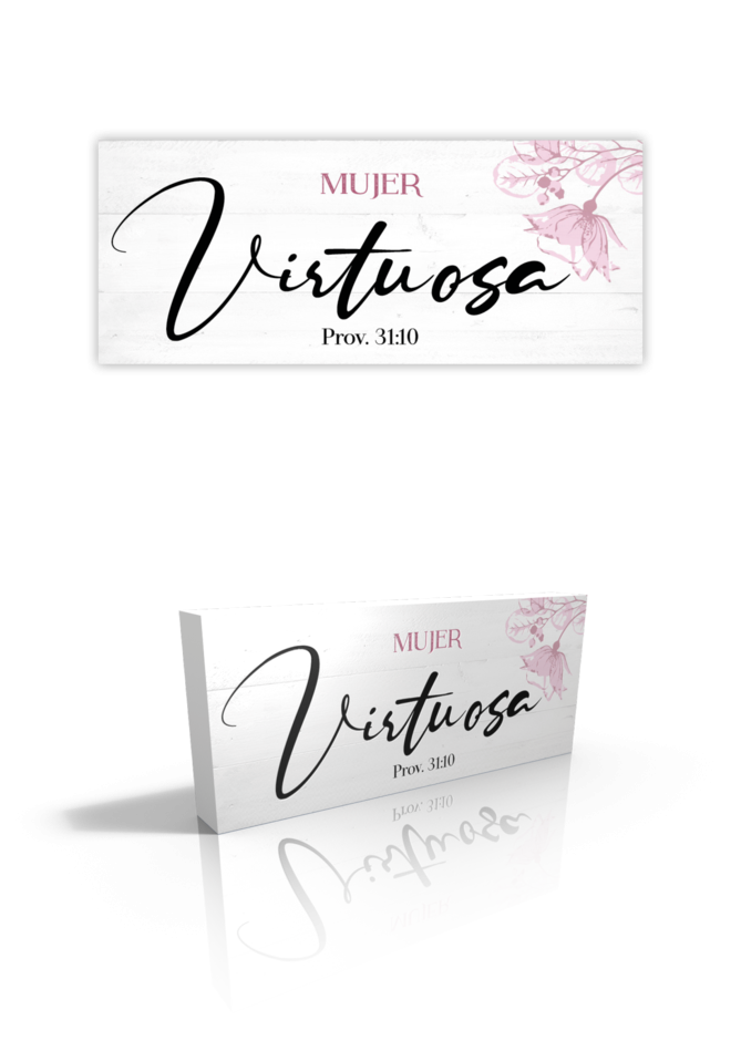 Placa sobremesa Mujer virtuosa (Proverbios 31:10). Madera. Color