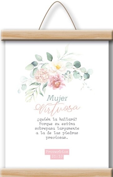 Cuadro enrollable Mujer virtuosa (Proverbios 31:10). Tela
