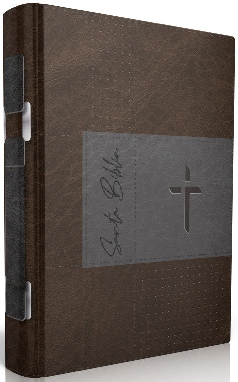 Funda para Biblia Cruz. 2 tonos. Marrón/gris - L