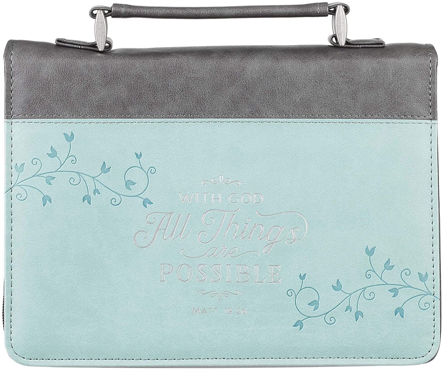 Funda para Biblia Mateo 19:26. 2 tonos. Azul/marrón - L