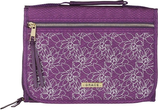 Funda para Biblia Grace. Organizador desplegable. Poliester. Morado floral - L (inglés)