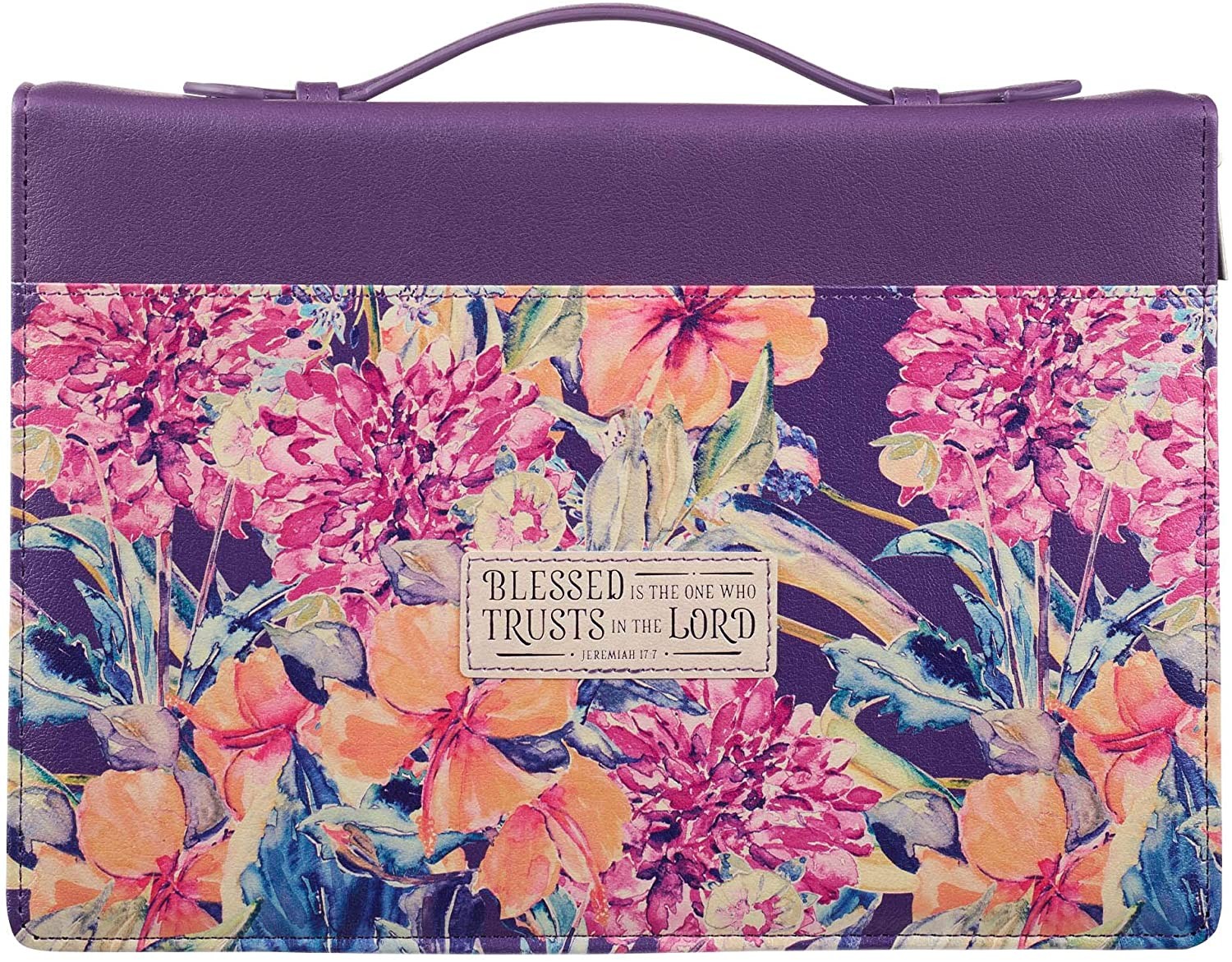 Funda para Biblia Jeremías 17:7. 2 tonos. Violeta floral - XL (ingles)