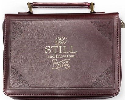 Funda para Biblia Be still and know (Salmo 46:10). Imitación piel. Rojizo (inglés) - L
