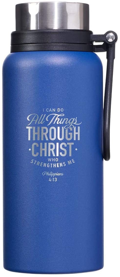 Botella térmica Filipenses 4:13. Acero inoxidable. Azul (inglés)