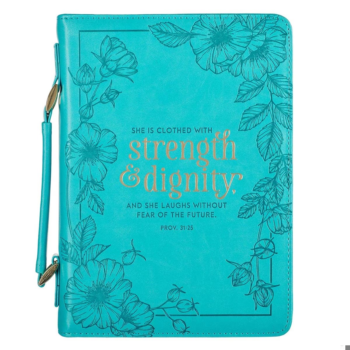 Funda para Biblia Strenght & dignity (Proverbios 31:25). 2 tonos. Turquesa - L (inglés)