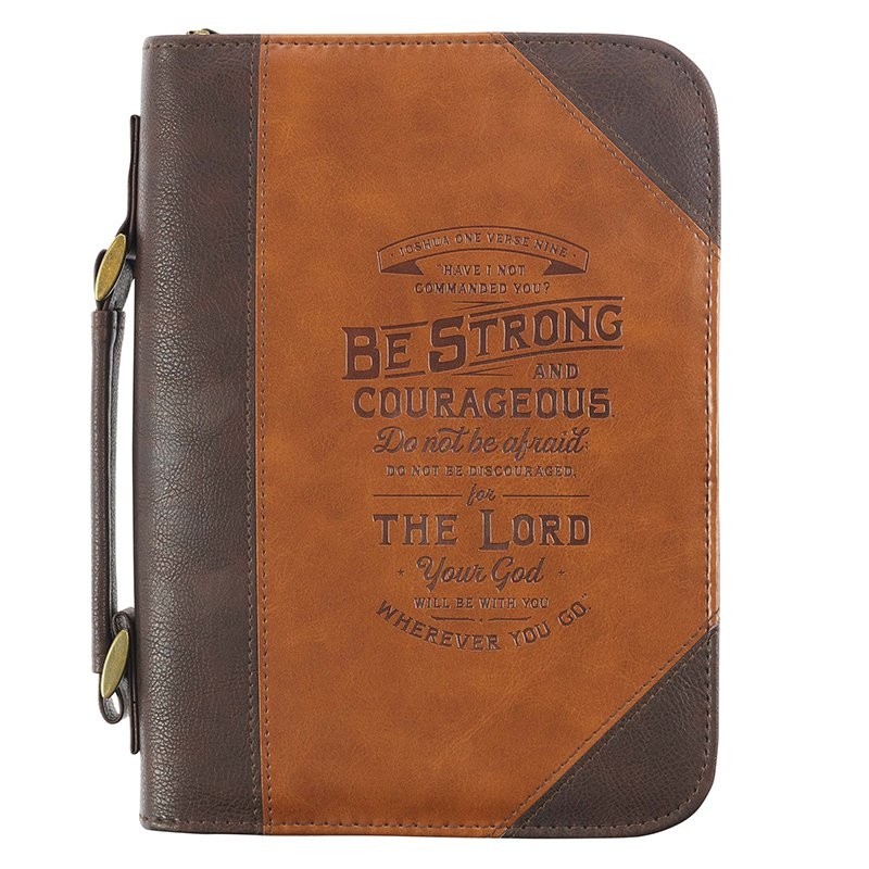 Funda para Biblia Josué 1:9. 2 tonos. Marrón - XL (inglés)