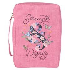 Funda para Biblia Strength & dignity. Lona. Rosa floral - L (inglés)
