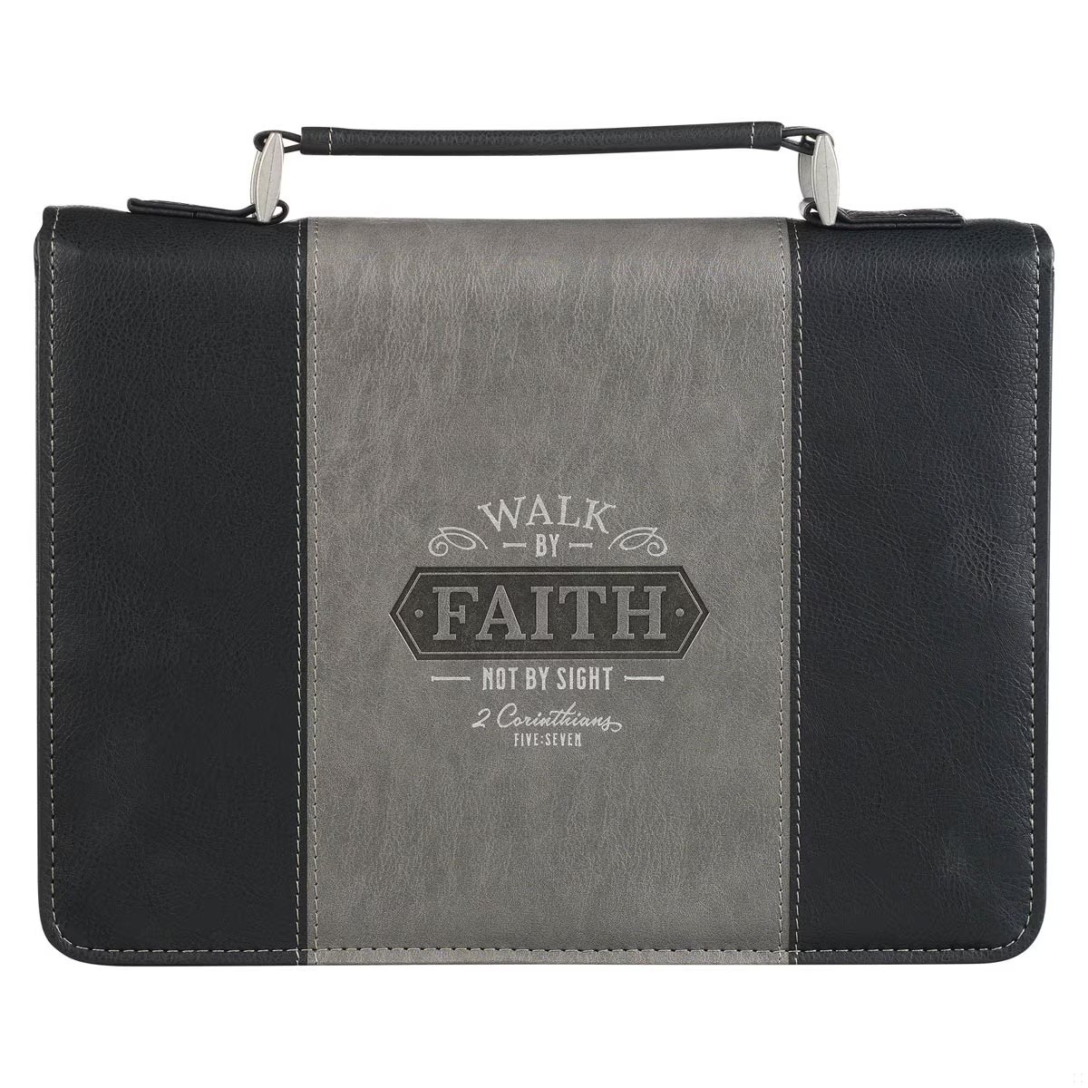 Funda para Biblia Walk by faith (2 Corintios 5:7). 2 tonos. Negro/gris - XL (inglés)