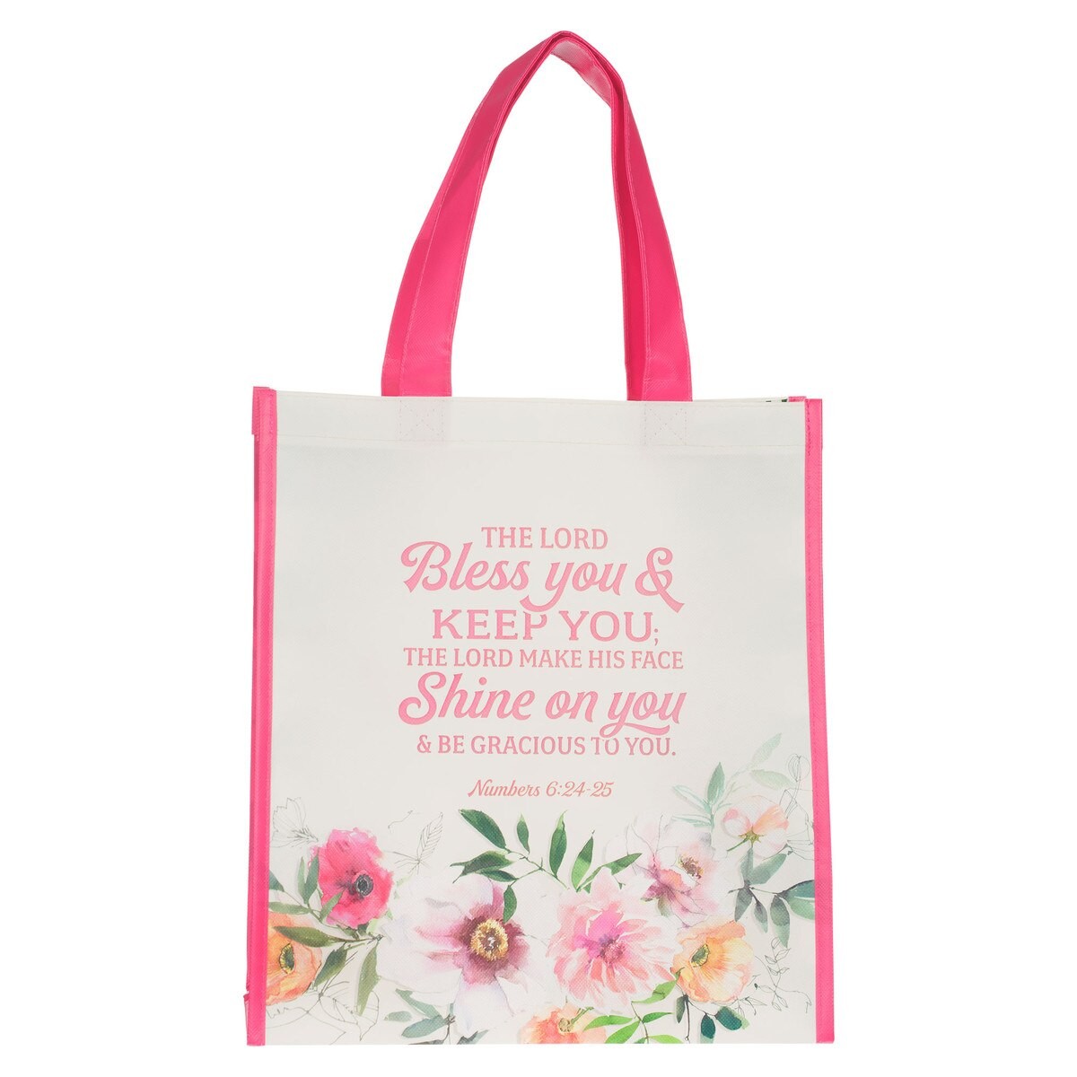 Bolsa Bless you & keep you (Números 6:24-25). Polipropileno. Rosa/blanco floral (inglés)