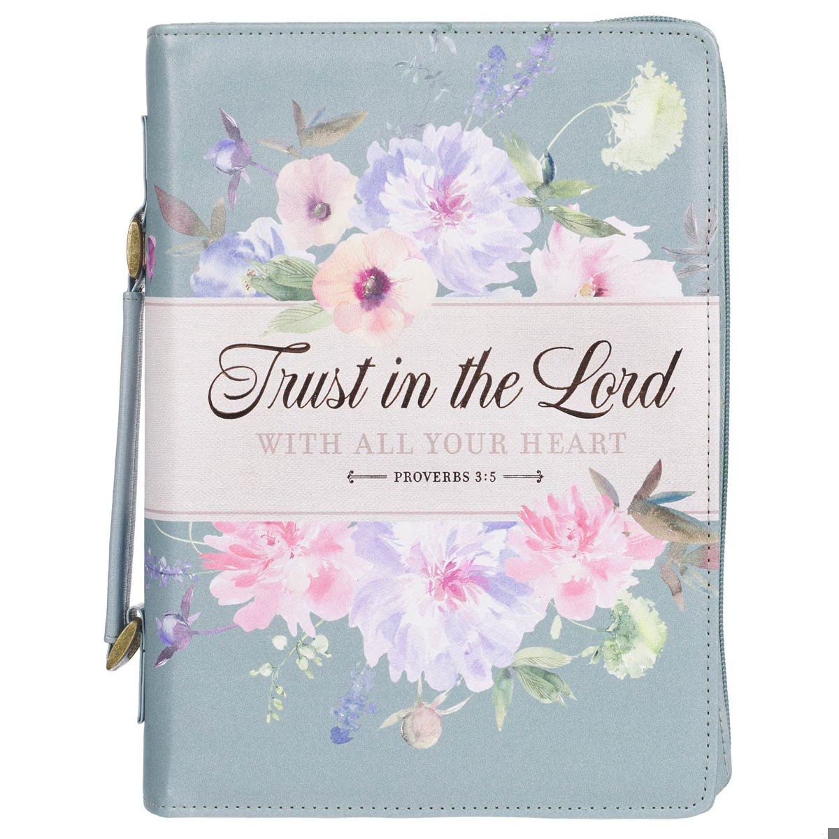 Funda para Biblia Trust in the Lord (Proverbios 3:5). 2 tonos. Gris perlado floral - XL (inglés)