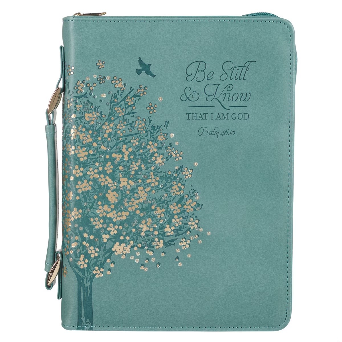 Funda para Biblia Be still & know (Salmo 46:10). 2 tonos. Verde Azulado - XL (inglés)