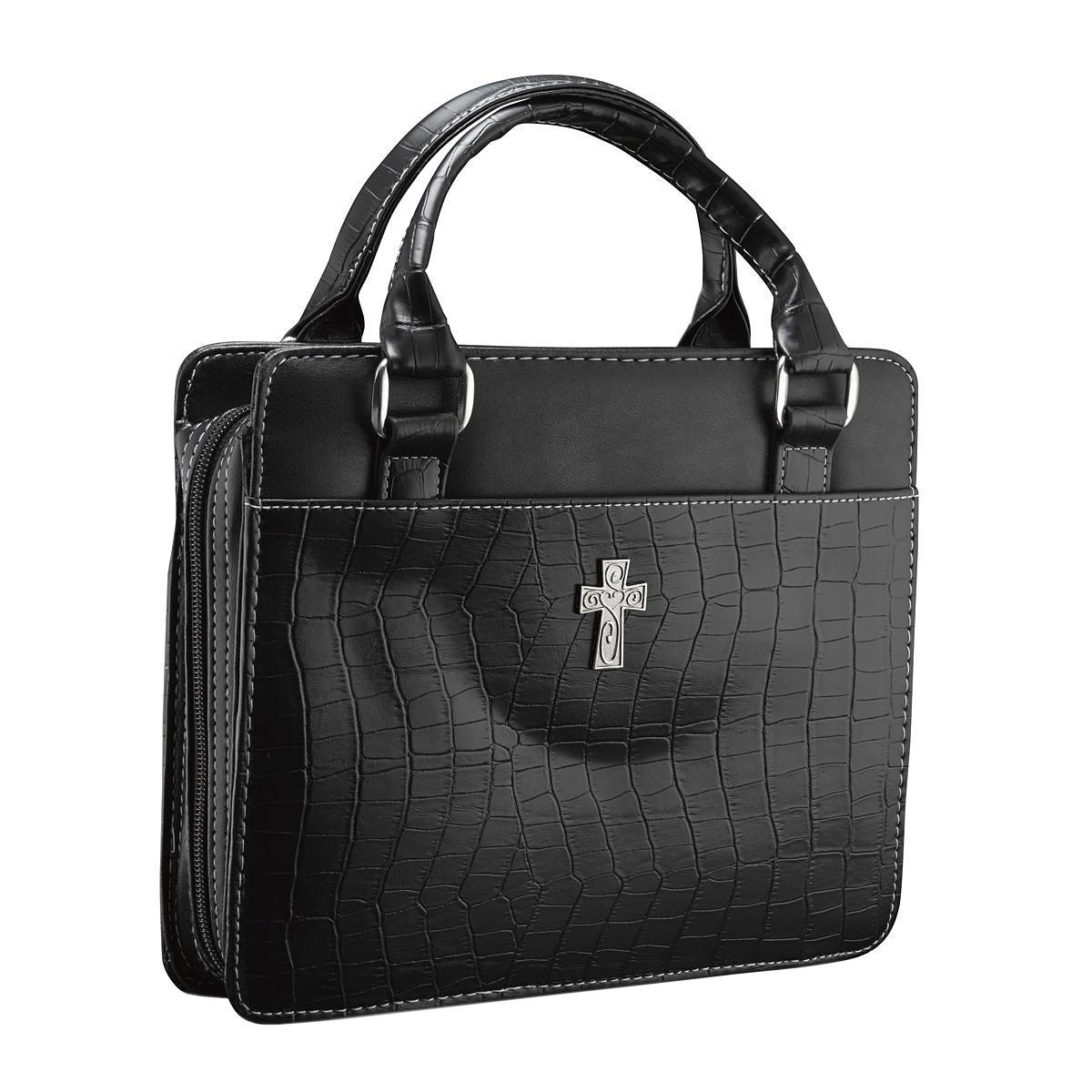 Funda para Biblia. Bolso cocodrilo. 2 tonos. Negro - XL