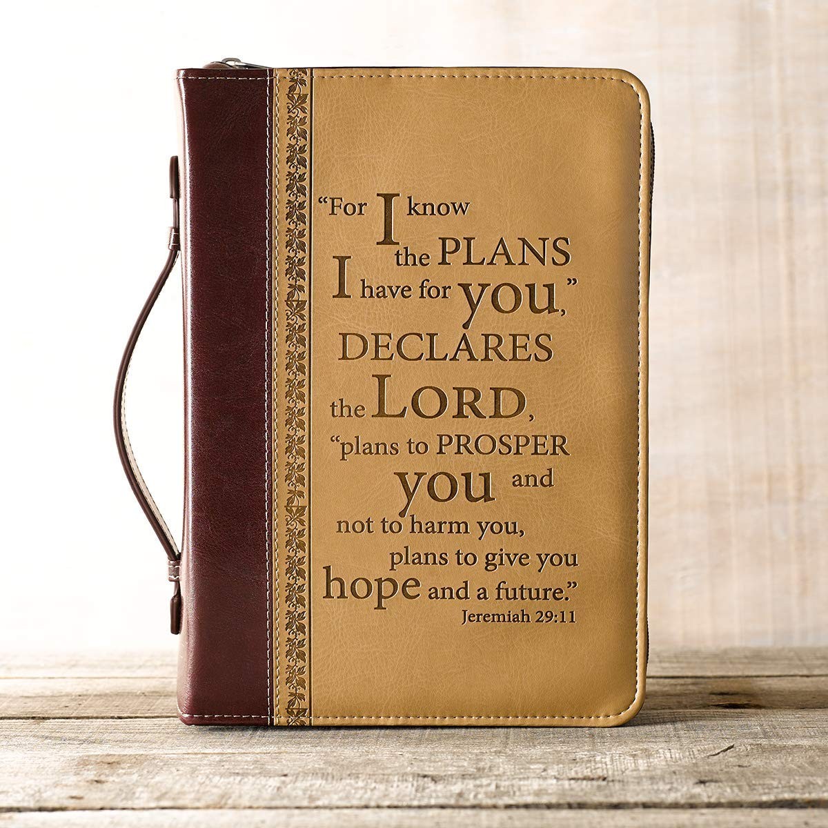 Funda para Biblia Jeremías 29:11. 2 tonos. Marrón - L