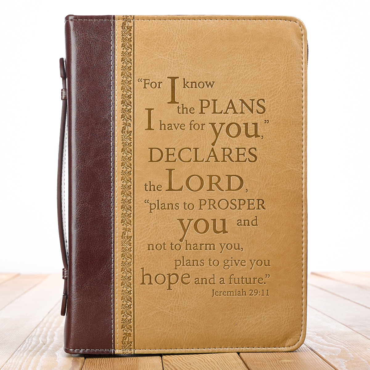 Funda para Biblia Jeremías 29:11. 2 tonos. Marrón - XL