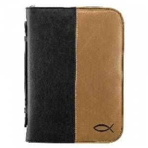 Funda para Biblia Pez. 2 tonos. Marrón y negro - L