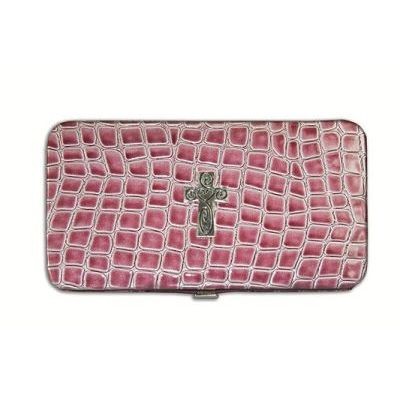 Monedero y billetera Cruz. Línea ópera. Imitación piel cocodrilo. Rosa