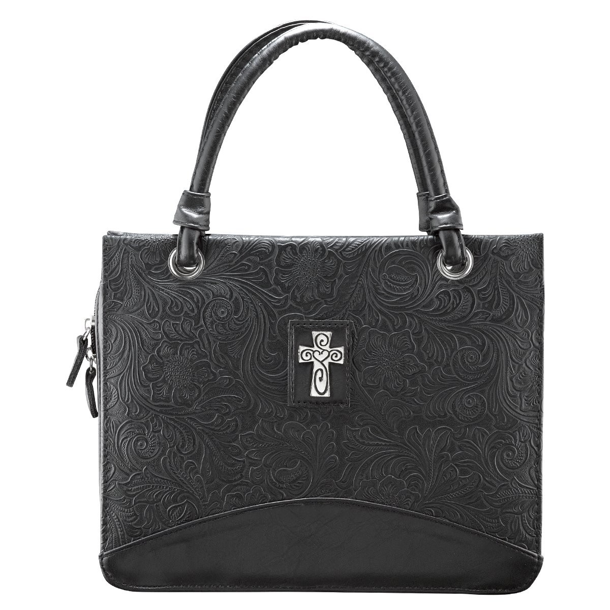 Funda para Biblia. Bolso damasquinado. Imitación piel. Negro - L