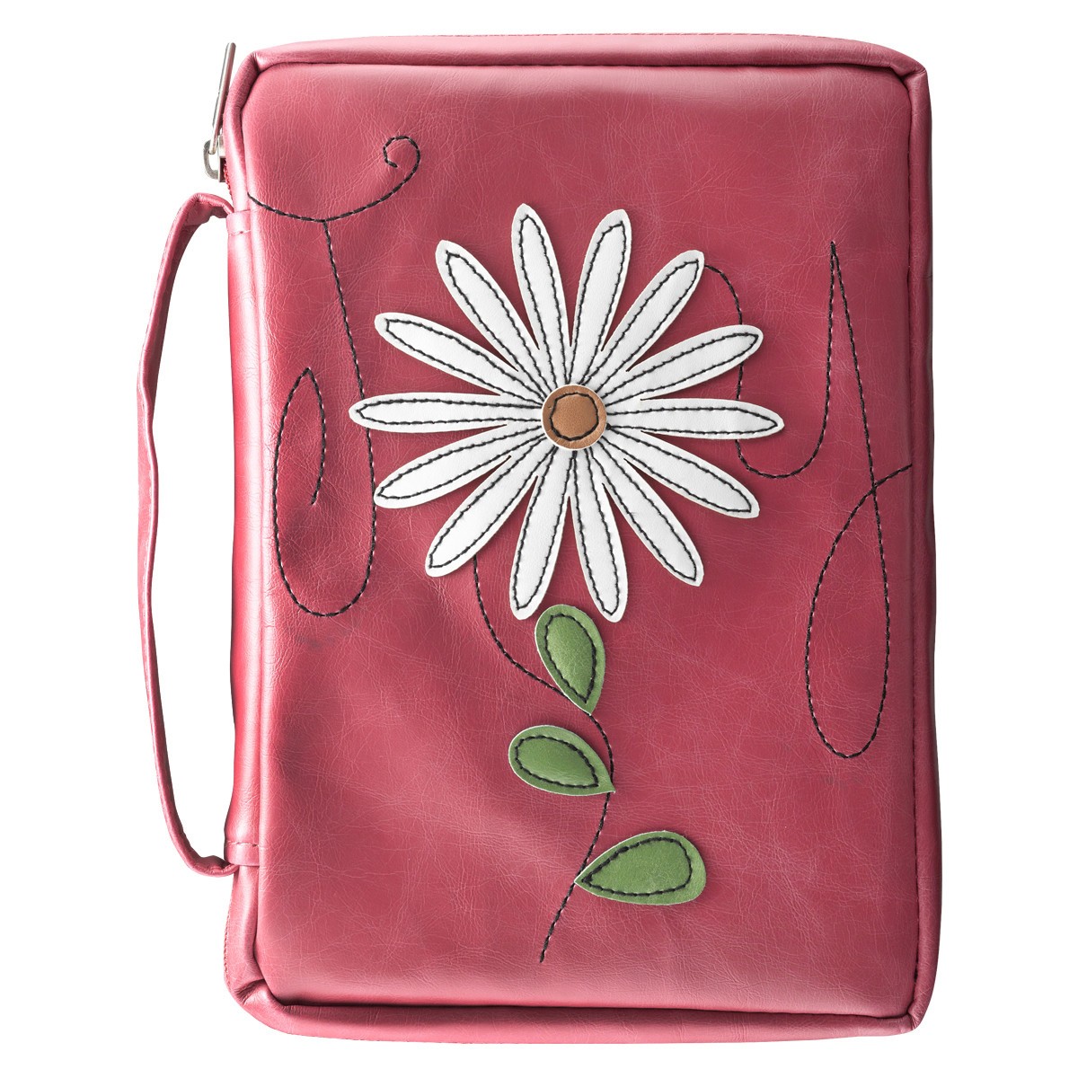 Funda para Biblia Flor. Imitación piel. Rosa - XL