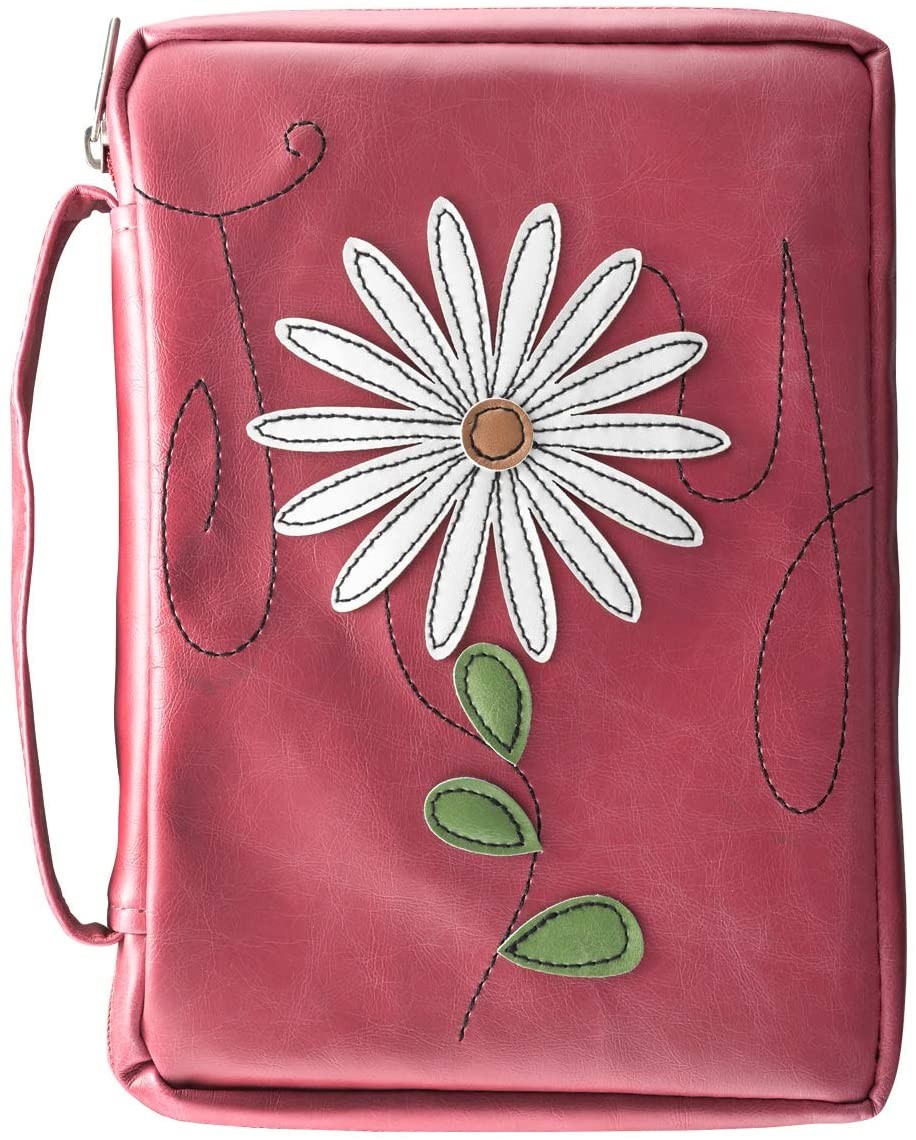 Funda para Biblia Flor. Imitación piel. Rosa - L