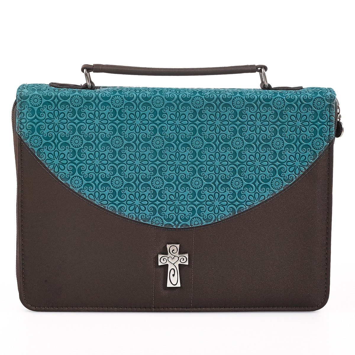 Funda para Biblia Cruz. Microfibra. Turquesa y marrón - L