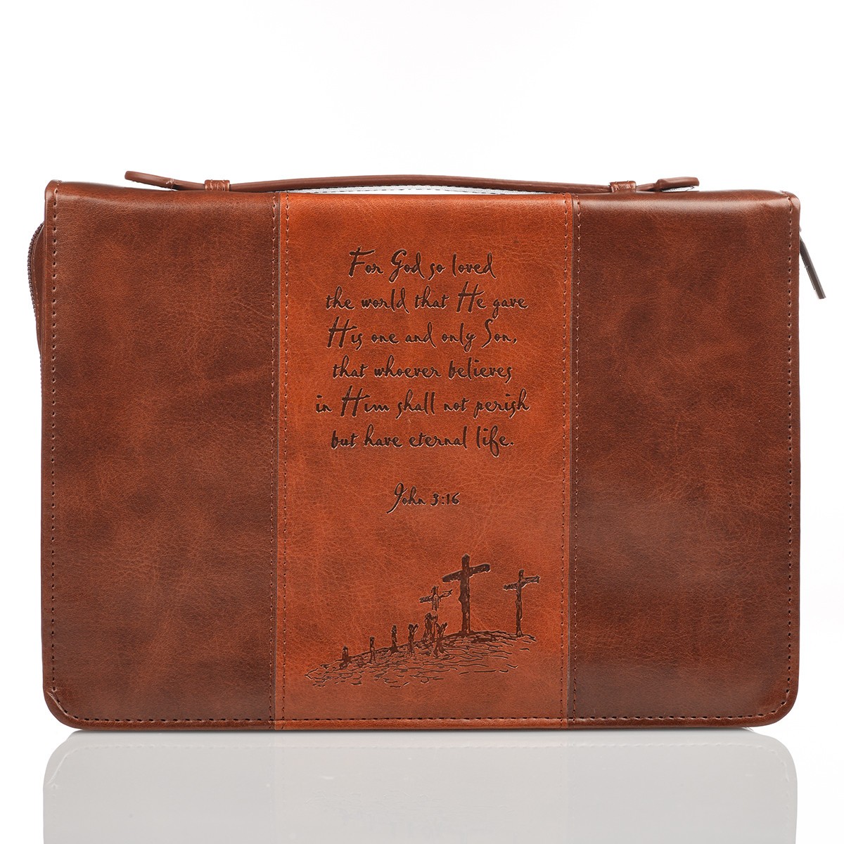 Funda para Biblia Juan 3:16. 2 tonos. Marrón - XL