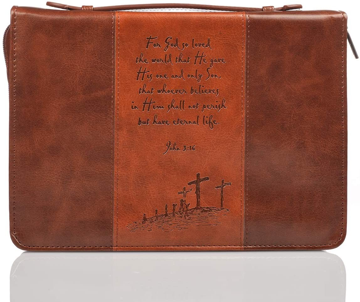 Funda para Biblia Juan 3:16. 2 tonos. Marrón - L