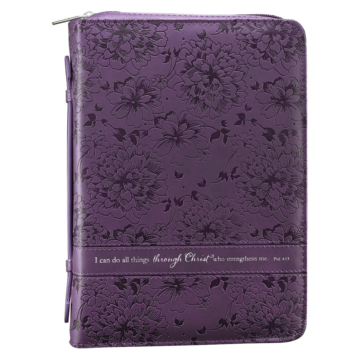 Funda para Biblia Filipenses 4:13. Imitación piel. Violeta - XL