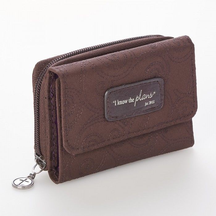 Monedero y billetera Jeremías 29:11. Microfibra. Marrón y violeta