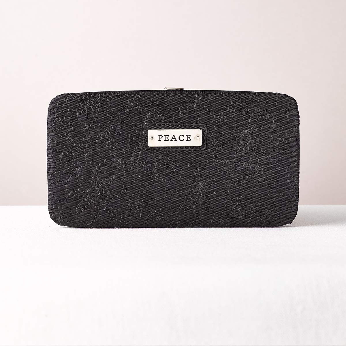 Monedero y billetera Peace. Línea ópera. Microfibra. Negro