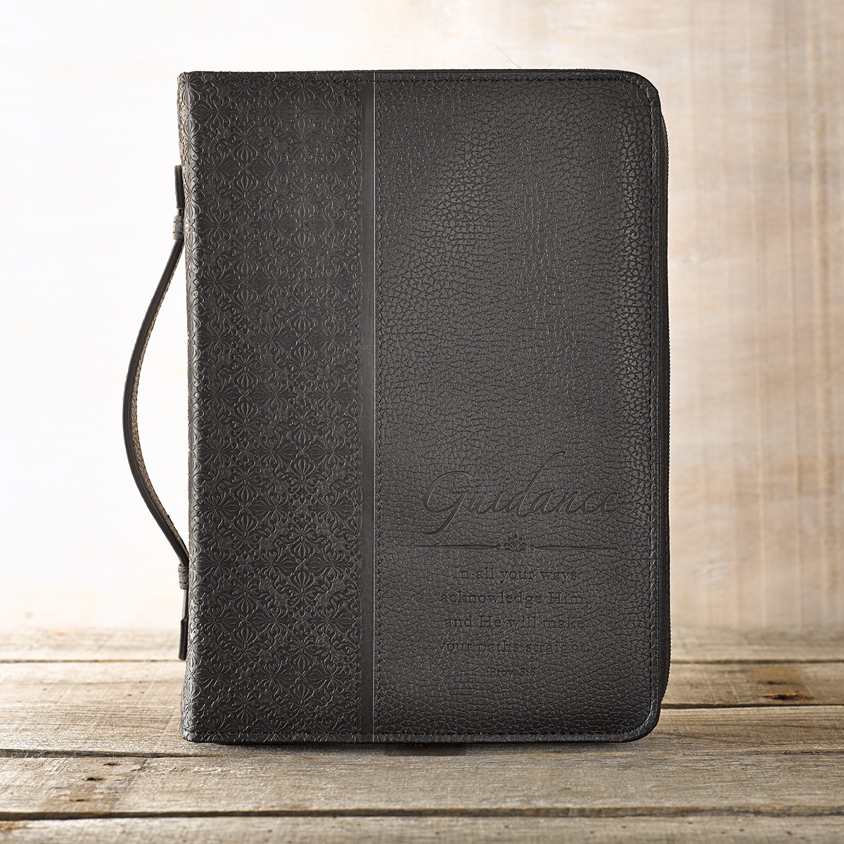 Funda para Biblia Proverbios 3:6. Imitación piel. Negro - XL
