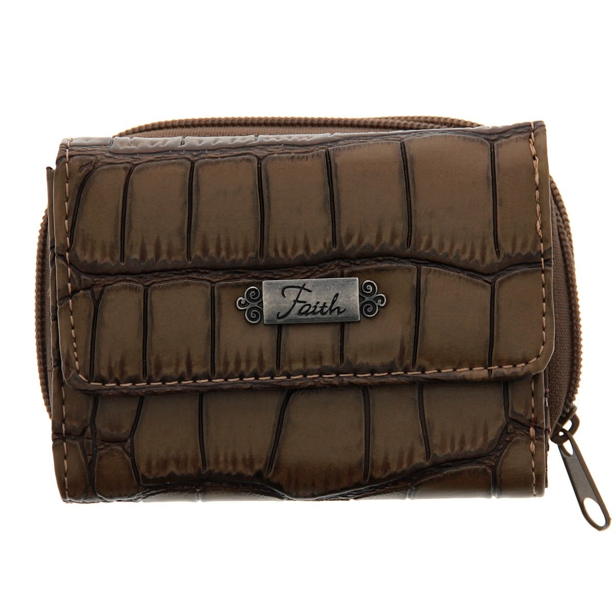 Monedero y billetera Faith. Imitación piel cocodrilo. Marrón
