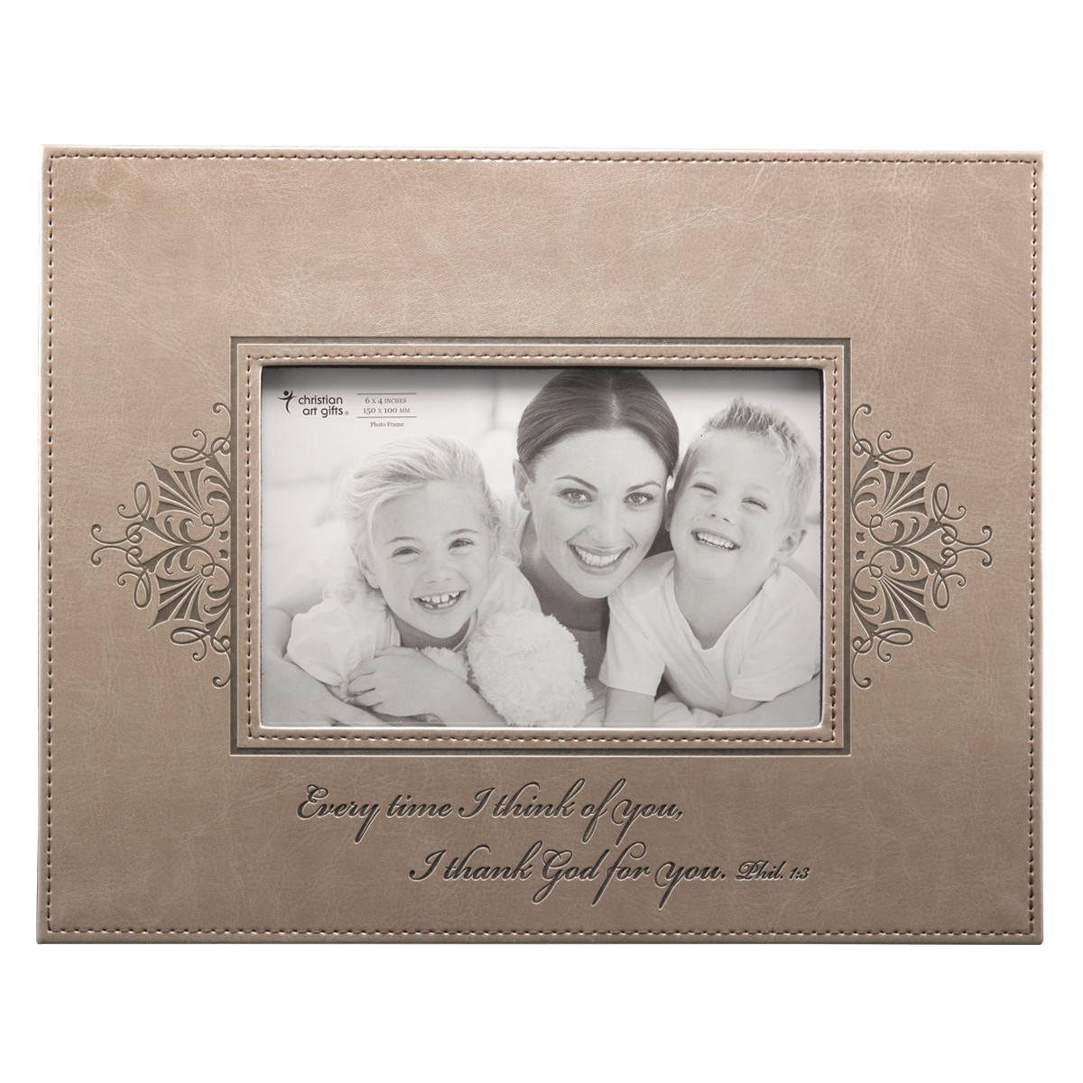 Portafotos Filipenses 1:3. Imitación piel. Marrón