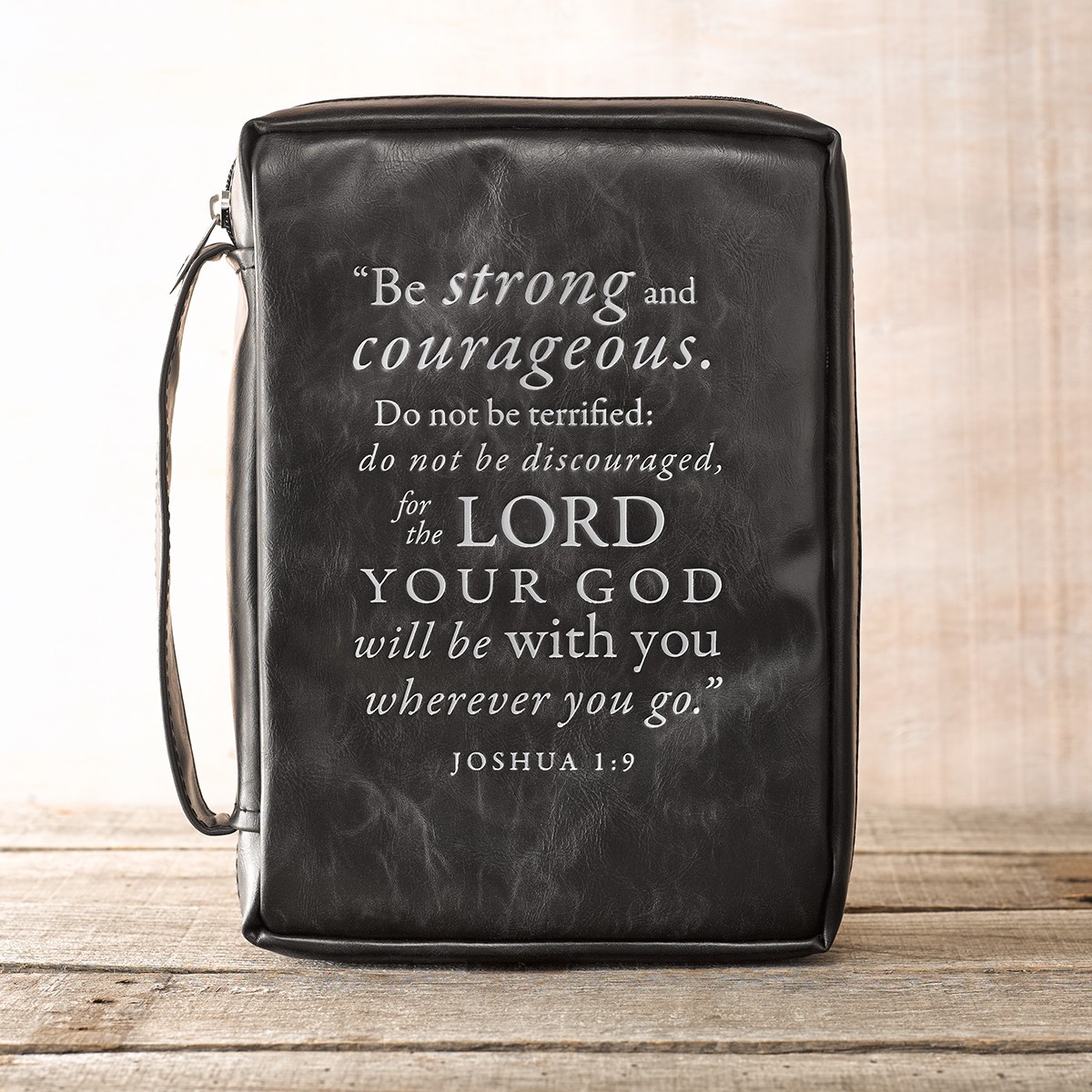 Funda para Biblia Josué 1:9. Imitación piel. Gris - L