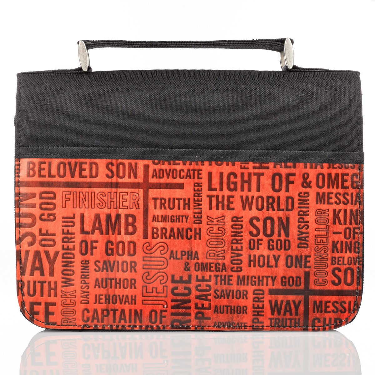 Funda para Biblia Names of Jesus. Lona. Negro y rojo - L