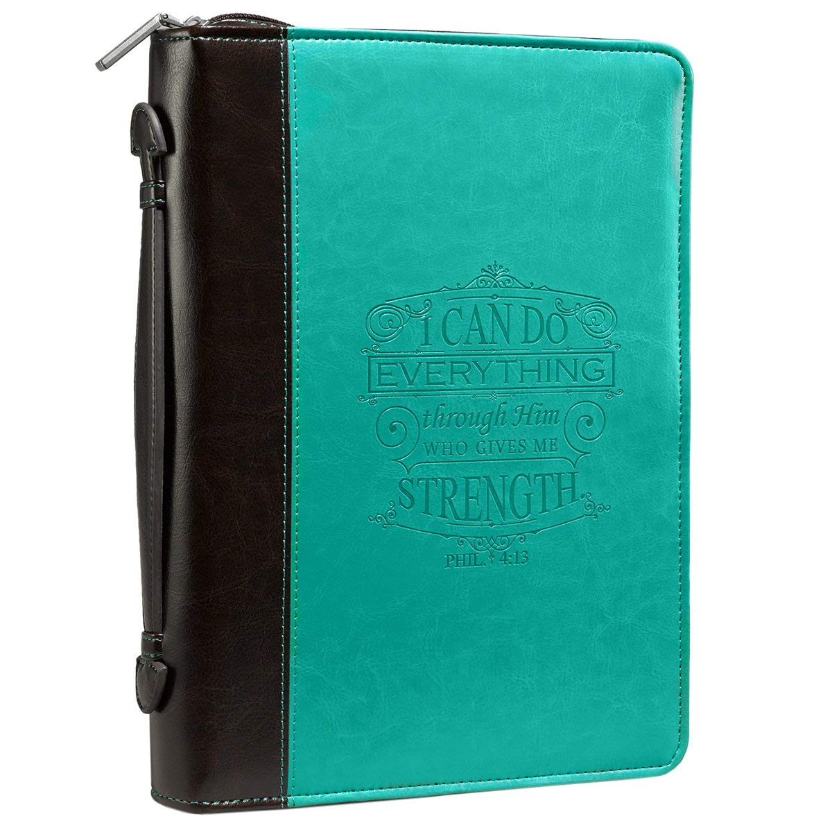Funda para Biblia Filipenses 4:13. 2 tonos. Turquesa/marrón - XL