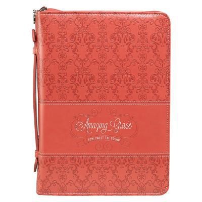 Funda para Biblia Amazing Grace. Imitación piel. Coral - L