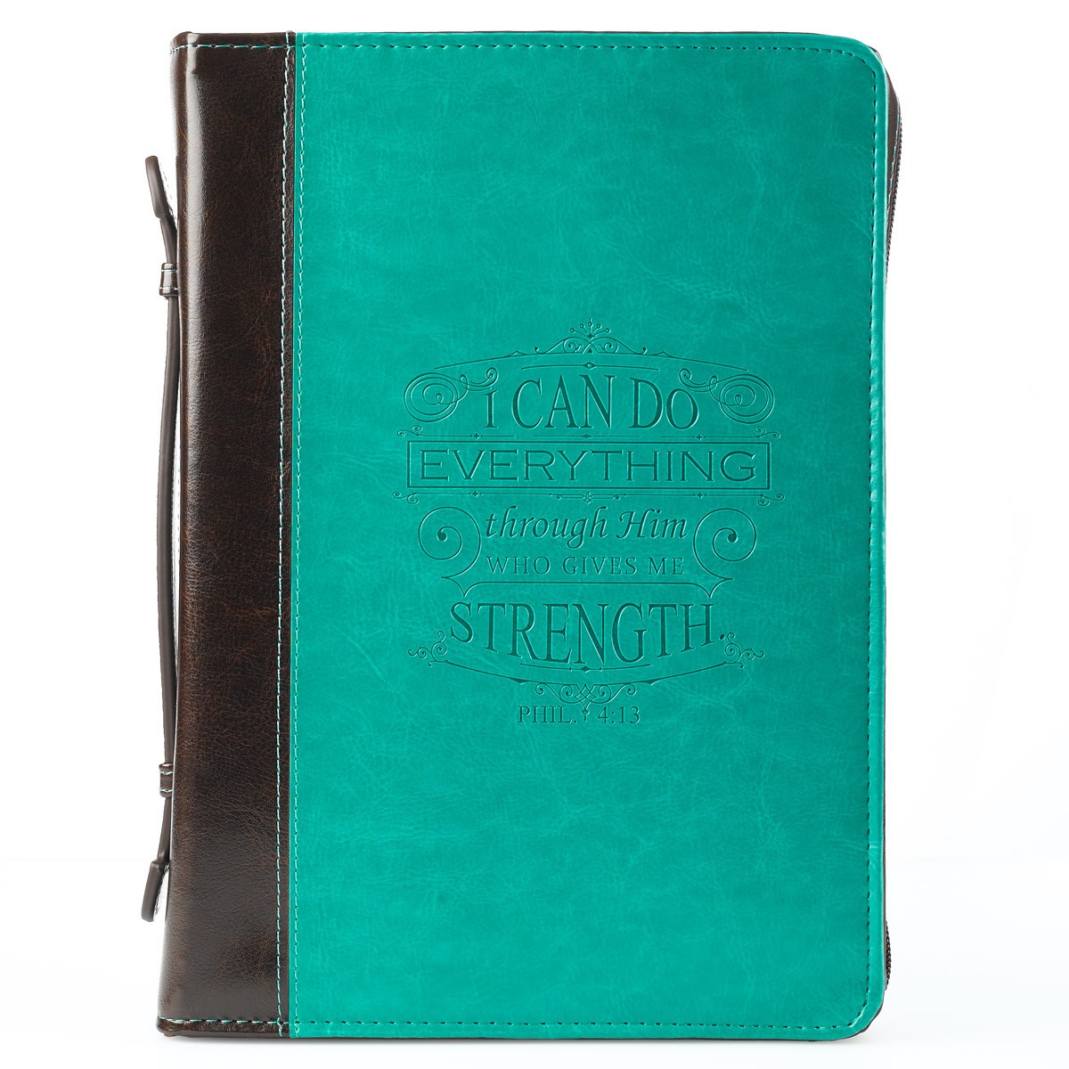 Funda para Biblia Filipenses 4:13. 2 tonos. Turquesa/marrón - L