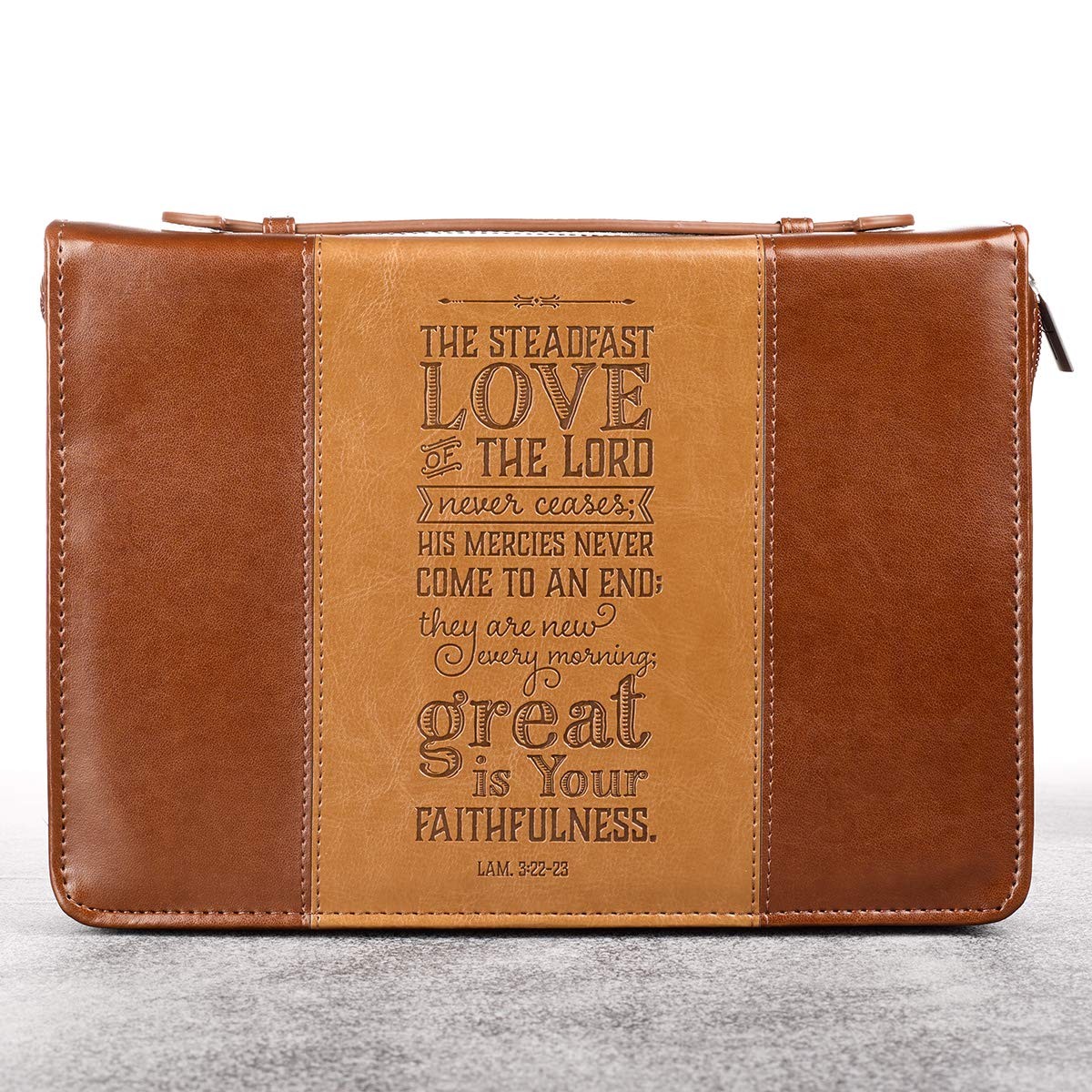 Funda para Biblia Lamentaciones 3:22-23. 2 tonos. Marrón - L