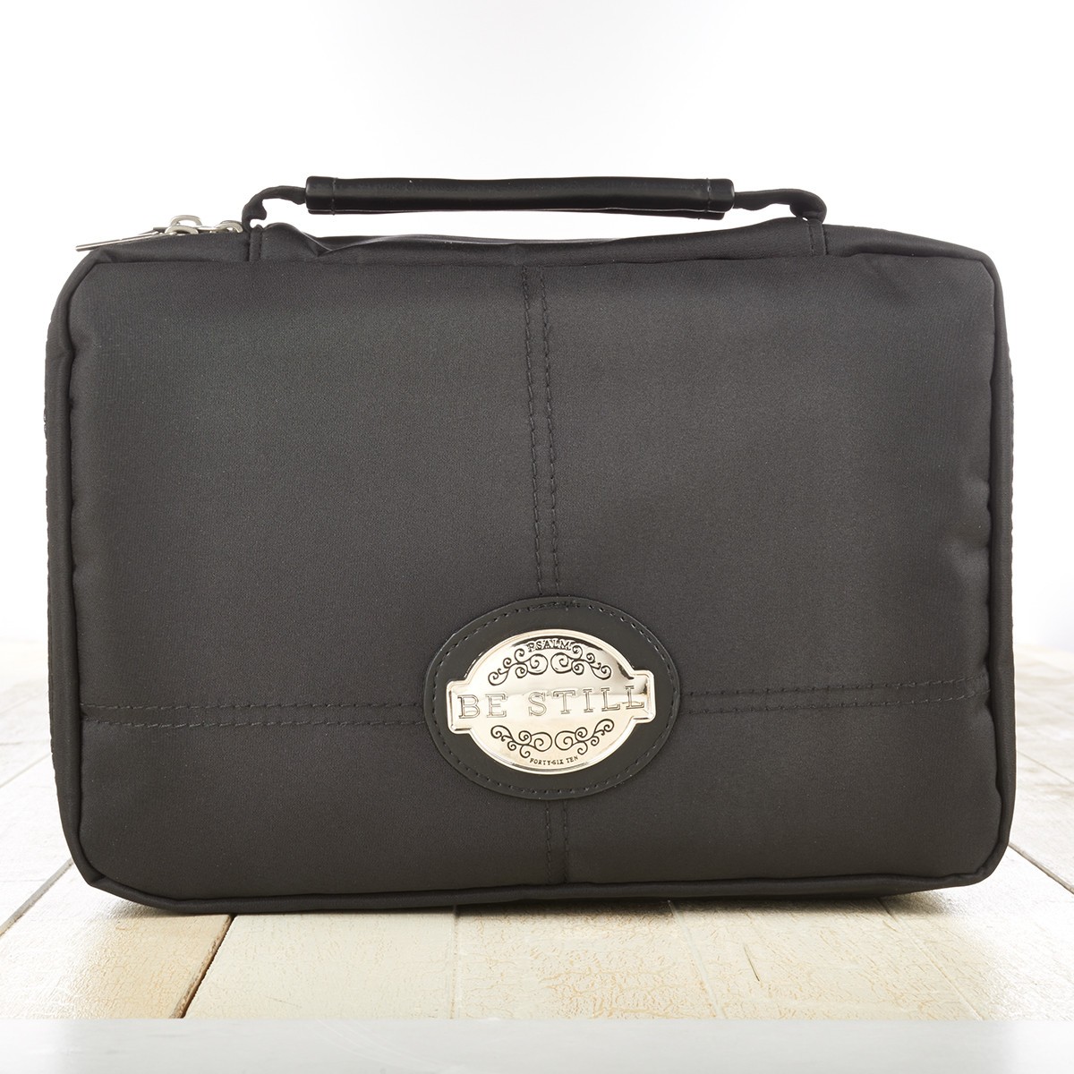 Funda para Biblia. Organizador de 2 pliegues. Microfibra. Negro - L