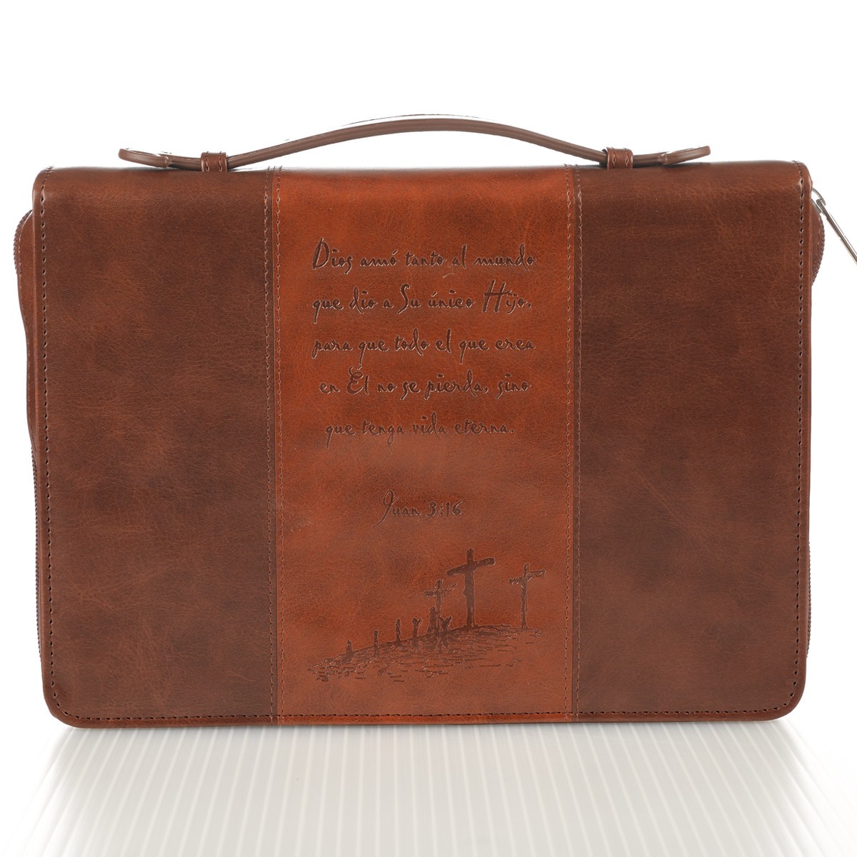 Funda para Biblia Juan 3:16. Imitación piel. Marrón - L