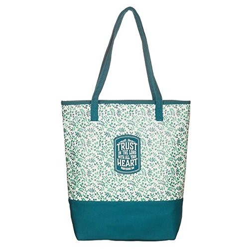 Bolso Proverbios 3:5. Lona estampada. Verde azulado y blanco