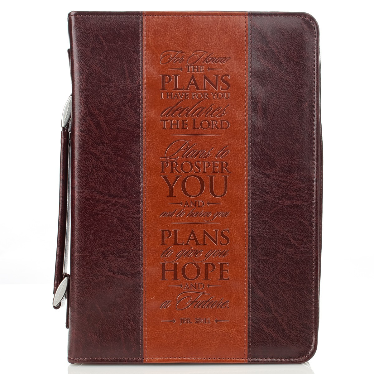 Funda para Biblia Jeremías 29:11. 2 tonos. Marrón - XL