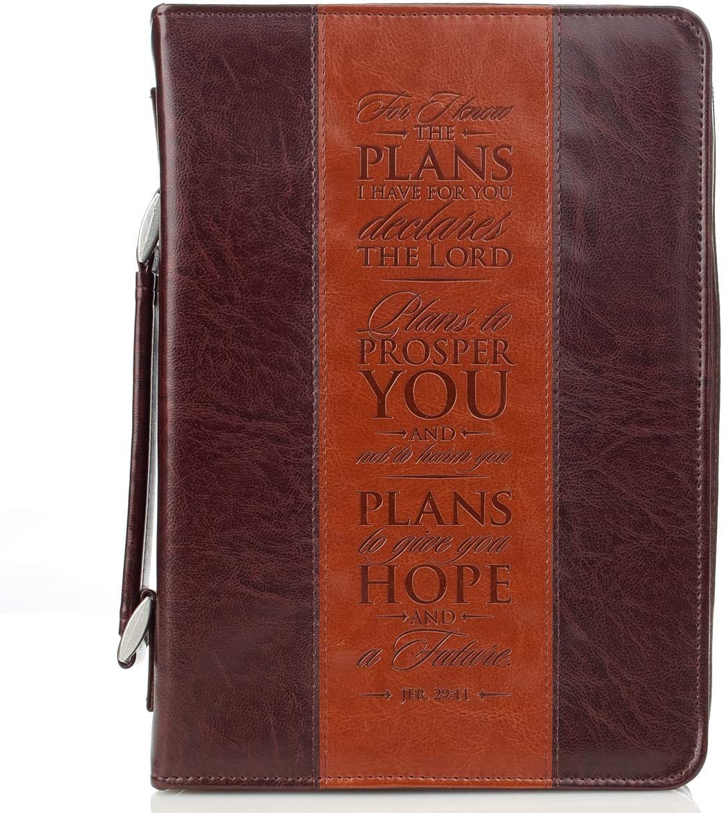 Funda para Biblia Jeremías 29:11. 2 tonos. Marrón - L