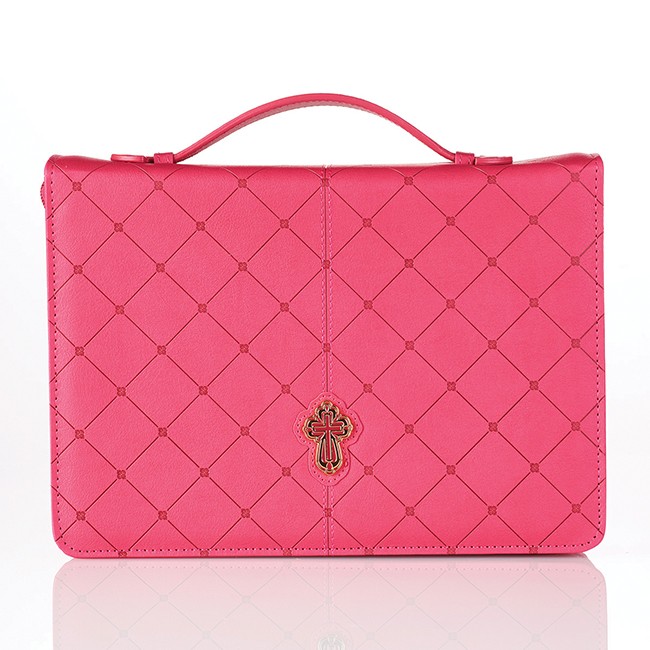 Funda para Biblia Cruz. Imitación piel. Rosa - L