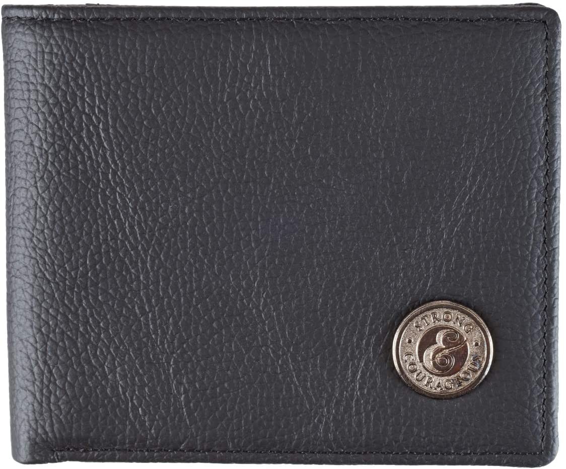 Billetera Josué 1:9. Piel genuína. Marrón