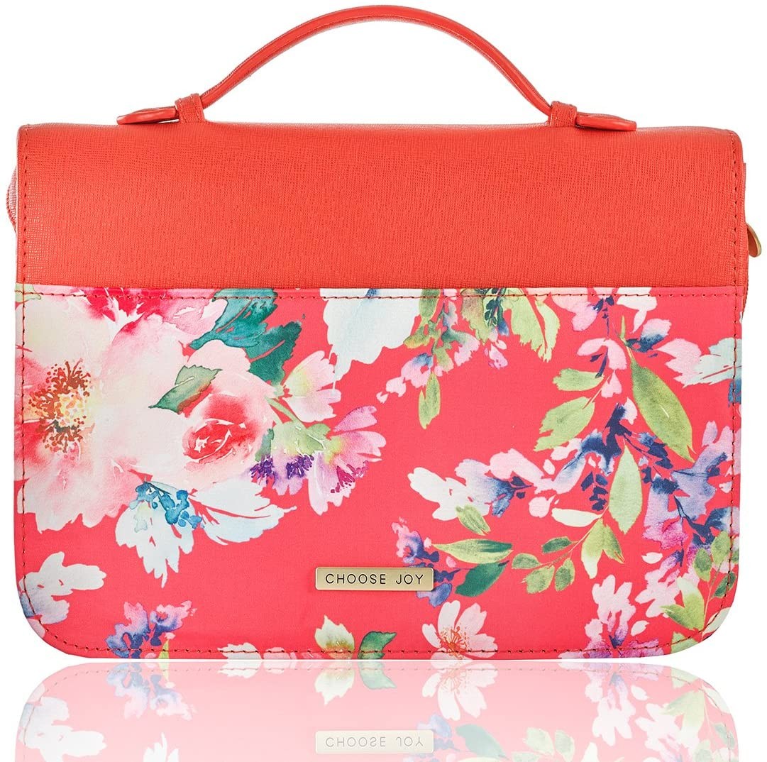 Funda para Biblia Choose Joy. 2 tonos. Coral floral - L